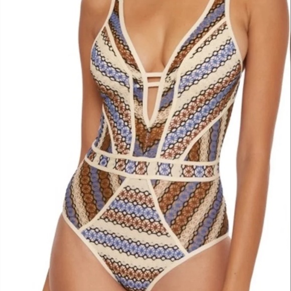 NEW BECCA by Rebecca Virtue Sold Out Driftwoold Crochet One-Piece Swimsuit - Picture 3 of 7